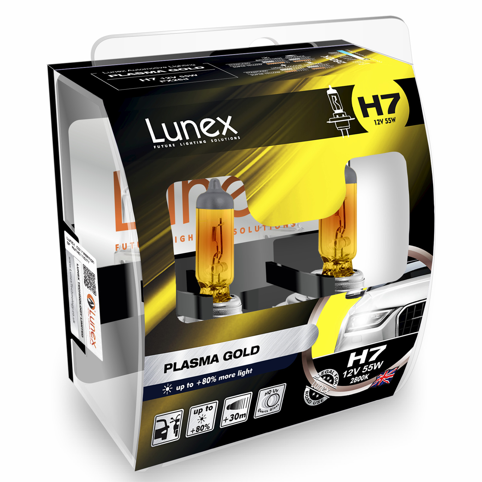 LUNEX H7 Halogène Plasma Gold 80/% Plus De Lumière Phare de voiture Ampoules 2800K Twin