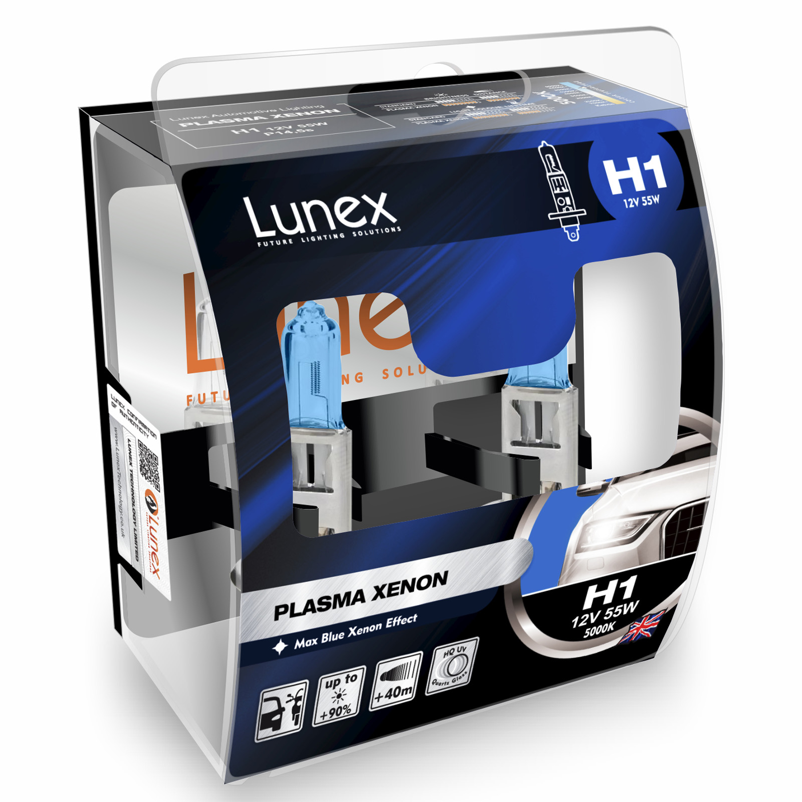 2x LUNEX H1 PLASMA XENON Headlight Halogen Bulbs 12V 55W P14,5 5000K Hard  Case