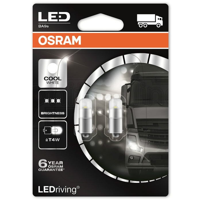 OSRAM T4W LED Cool White PREMIUM 3924CW-02B Interior Lighting 24V 1W 6000k Twin 