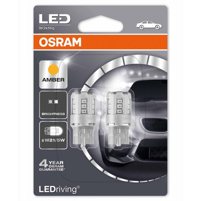 2x W21/5W OSRAM LED 580 T20 DC 12V Amber Orange Wedge Lamps W3x16q 7715YE-02B